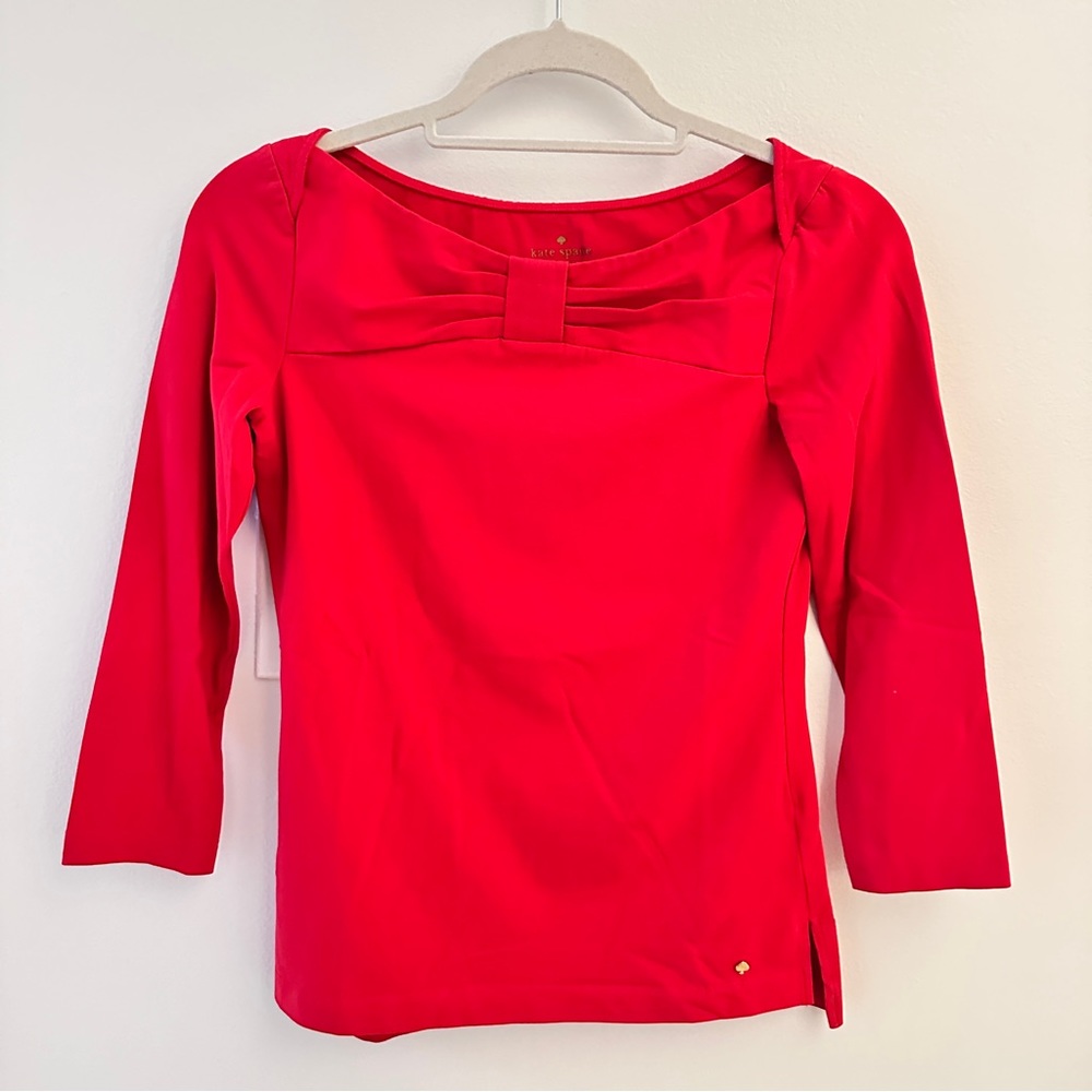 Kate Spade women’s 3/4 sleeve red bow top SZ XS